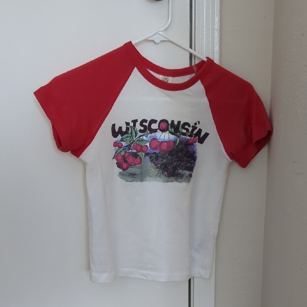 Kids Wisconsin Graphic Raglan Tee - Red & White 100% cotton